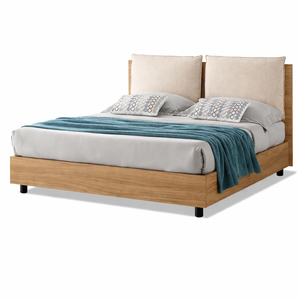 Cama Matrimonial con Contenedor 140x195 cm, HECHO EN ITALIA, Cabecero Acolchado con Cojín y Rejilla de Láminas, Madera de Roble EVERGREENWEB - Product Image 1