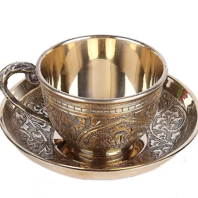 Plato de taza de té de Metal con acabado dorado, tetera de servicio Floral con bandeja y Juego de 4 tazas, fiesta decorativa en casa