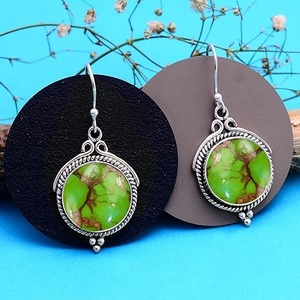 Pendientes para niñas, Plata de Ley 925 sólida, turquesa verde Natural piedra preciosa, joyería de plata fina hecha a mano, joyería de sello sólido 925 - Product Image 2
