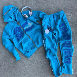 Ensemble de survêtement unisexe personnalisé, style jogger évasé à capuche, effet délavé à l'acide et décoloré par le soleil, pour l'hiver, uni, avec broderie imprimée - Product Image 4