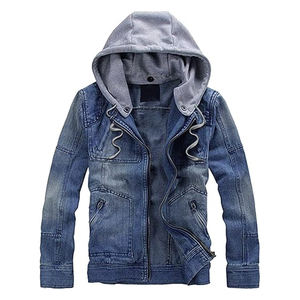 Veste en jean décontractée pour homme, coupe slim vintage, bleu, logo frontal, 100% coton, hiver, manches papillon, respirante, 360g - Product Image 1