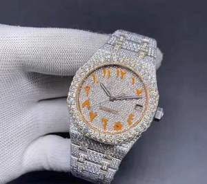 Montre de luxe pour homme en acier inoxydable avec moissanite entièrement sertie de diamants, mouvement mécanique analogique de luxe, cadeau pour lui - Product Image 1