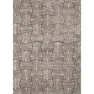 พรมขนสัตว์ทอมือลายเรขาคณิตสีเบจและสีน้ำตาล Tahn-20 สำหรับห้องนั่งเล่น พรมปูพื้นทางเข้าบ้าน ห้องนอน รูปทรงสี่เหลี่ยมผืนผ้า - Product Image 1