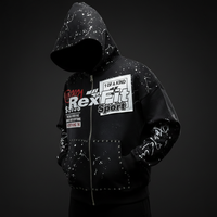 Sweat à capuche zippé Rexfit Sports Premium personnalisé imprimé DTG, effet délavé, en molleton épais, style streetwear, fermeture éclair intégrale, OEM