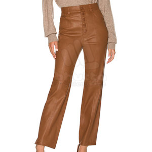 Último diseño transpirable media cintura plana frontal invierno Casual mujeres pantalones de cuero de alta calidad - Product Image 5
