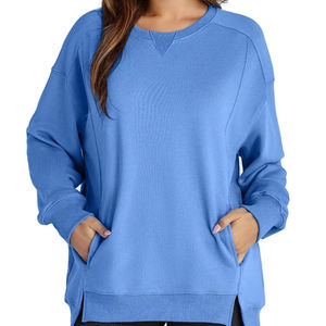 เสื้อผ้าสตรีขายดีสำหรับฤดูหนาว ลายพิมพ์สตรีทแวร์ คอวี แขนยาว ผ่าข้างหลังต่ำ ผ้าฝ้ายฟลีซ 100% หนัก 370 แกรม - Product Image 1