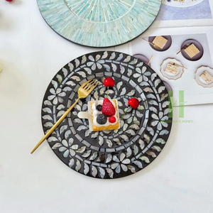 Floral Mother of Pearl Placemat for Dining Table Decoration and Rattan Charger <b>Plates</b> Customized in HNH Craft Factory - Product Image 1