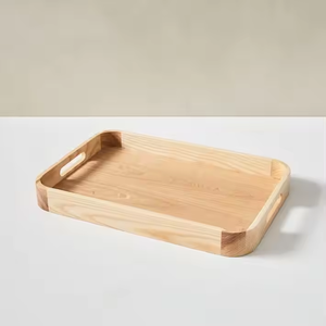 ถาดไม้อะคาเซียทรงสี่เหลี่ยมผืนผ้าพร้อมที่จับโลหะสำหรับตกแต่งขนมอาหารเช้า - Product Image 3
