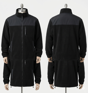 Veste de travail en polaire Teddy Sherpa Premium 450 GSM, crème avec bordure marine, logo personnalisé, fermeture éclair intégrale, hiver, randonnée, camping - Product Image 6