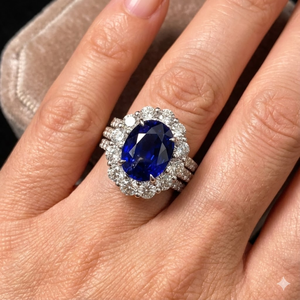 Bague de luxe en saphir bleu naturel pour femmes, certificat de Sri Lanka, bijoux haut de gamme 18k, or blanc, diamant bleu naturel - Product Image 2