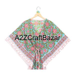 Vestido Casual Midi Tipo Túnica con Cuello en V, de Algodón Puro Lavable y Ecológico, con Estampado Floral Bohemio y Borlas, de Manga Corta - Product Image 3