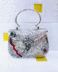 Brass Evening Wedding <b>Clutch</b> with Flap Closure and Silk Lining-Durable Foldable Portable - Product Image 3