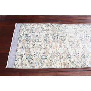 Turkish Vintage <b>Runner</b> <b>Rug</b> 2.8x7.7 ft, White Wool <b>Rug</b> - Product Image 4