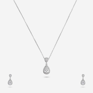 92.5 <b>Silver</b> Pendant <b>and</b> <b>Earring</b> <b>Set</b> with Chain Pear Emerald Cut Zircon Fine Pearl Jewelry for Weddings Parties 191388 Model - Product Image 6