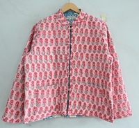 Veste matelassée indienne à imprimé bloc manteau d'hiver réversible à manches longues imprimé floral bohème bouton de remplissage en coton élégant
