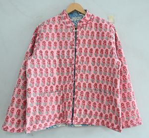 Veste matelassée indienne à imprimé bloc manteau d'hiver réversible à manches longues imprimé floral bohème bouton de remplissage en coton élégant - Product Image 2