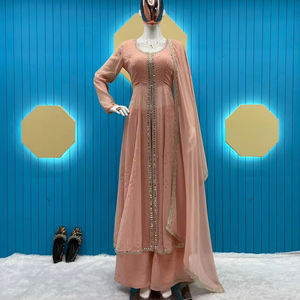 El último diseñador Faux Georgette bordado espejo trabajo Palazzo Suit de FabZone - Product Image 1