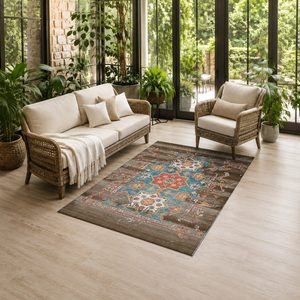 <b>RUGS</b> DEPOT LXDP-0533 Wholesale Terracotta Gold Ethnic Kilim Digital Printed Machine Washable Chenille Area <b>Rug</b> <b>Non</b> <b>Slip</b> - Product Image 6