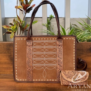 Nouveau 2025 sacs fourre-tout en cuir de vachette fabriqués à la main et étui à lunettes usiné à la main à fleurs Combo ensembles d'accessoires de mode à la mode - Product Image 1