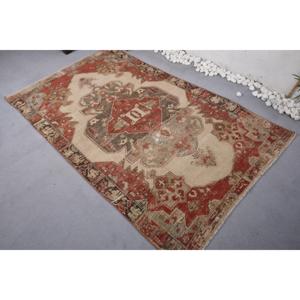 Turkish Rug, 4.2x7.2 ft Area Rug, <b>Red</b> Camouflage <b>Wool</b> Vintage Rug - Product Image 4