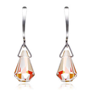 Orecchini Pendenti in Vetro di Murano Placcati Oro, Motivo Geometrico a Goccia d'Acqua Arancione, con Diamanti e Perle, per Matrimoni e Feste - Product Image 1