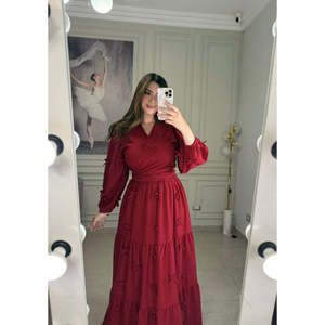 Robe élégante à motif floral uni, sans bretelles, taille empire, respirante, en spandex, avec volants, grande taille XL, pour les fêtes de jour - Product Image 4