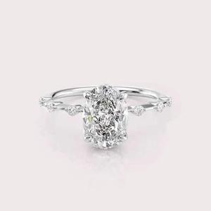 IGI Certified Oval Cut Lab Grown Diamond Engagement Ring with Bezel Accent Diamond Band in <b>Solid</b> 925 Sterling <b>Silver</b> - Product Image 1