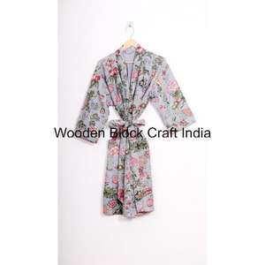 Vêtement de nuit confortable en coton vintage pour femmes, robe courte kimono matelassée Kantha, fabrication artisanale, mode indienne pour les festivals - Product Image 6