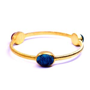 Brazalete de moda para mujer chapado en oro de acero inoxidable tradicional atractivo verde ónix turquesa incrustaciones de piedras preciosas Gemvanity diario - Product Image 2