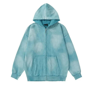 เสื้อฮู้ดดี้เฟรนช์เทอร์รี่ซิปหน้าคุณภาพสูงแบบขายส่ง ล้างสีแบบแอซิดวอช ประดับคริสตัล หนักแน่น สำหรับผู้ชาย ฤดูหนาว ผ้าทึบ 100% - Product Image 3