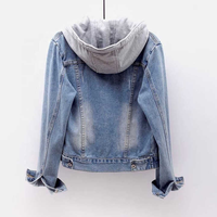 Veste en jean unisexe à capuche avec camouflage et broderie, en coton respirant tricoté, bleu délavé, coupe-vent