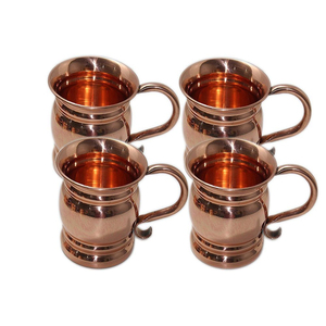 Juego de 4 Tazas de Cobre Puro Sólido, Hechas a Mano, Acabado Pulido Auténtico, Vasos para Beber, Cerveza, Cócteles, con Asa en C, para el Hogar, Bar, Regalo - Product Image 1