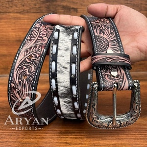 Customization New Hot Selling Trendy Comfortable Fashion Hand <b>Tooled</b> Leather <b>Belt</b> for Unisex Cowhide Pin Buckle <b>Belts</b> for Jeans - Product Image 1