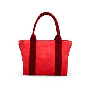 <b>Red</b> Luxury Casual P54561 Pu Leather <b>Handbag</b> with Two Straps Geometric Logo Design Feathers Decoration Big Satchel Fashion Bag - Product Image 1