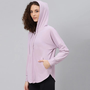 Sudadera con capucha con cremallera de nuevo diseño para mujer profesional Color Rosa sólido Peso ligero con cuello con capucha para invierno - Product Image 3