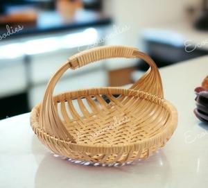 Panier en bambou élégant avec poignée pour ustensiles de cuisine à la maison Panier en bambou décoratif pour fruits et légumes ronds naturels - Product Image 4