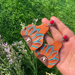 New Arrival Western Style Hand Tooled Carving Leather <b>Earrings</b> Women Cute Trendy Teardrop <b>Earring</b> Tooled Leather Fashion Jewelry - Product Image 1