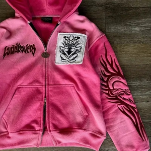 เสื้อฮู้ดซิปพิมพ์ลายดิจิทัลผ้าโพลีเอสเตอร์/คอตตอน ระบายอากาศได้ดี สไตล์โกธิคใหม่ สำหรับผู้ชายและผู้หญิง ทรงหลวม - Product Image 2