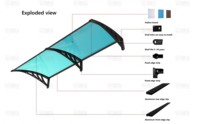 Abri anti-pluie en panneaux PC creux, directement de l'usine, avec supports en plastique durables pour portes et fenêtres