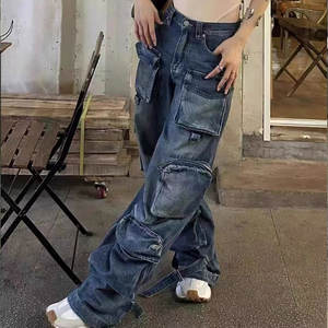 جينز نسائي كلاسيكي على طراز الشارع الشتوي ، كارجو ، ساقين واسعة مغسولة بالأسى - Product Image 5