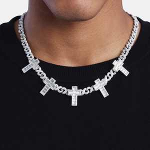 Probador de diamantes GRA Hip Hop S925 Silver Iced Bling 3 filas 14mm-20mm VVS Moissanite cadena de eslabones cubanos para hombres 16MM 18mm collar - Product Image 1