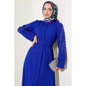 Abaya Saxe avec bras ornés de pierres - Product Image 3