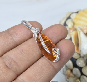 Colgante en forma de pera de ámbar Báltico natural sólida de Ley 925 - Product Image 3