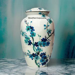Urne de crémation adulte blanche de fleur bleue beau nouveau Design fournitures funéraires en gros souvenir cendres commémoratives pot d'urne décoratif - Product Image 6