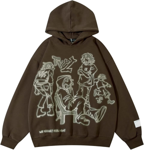 Nouveau sweat-shirt à capuche décontracté tendance en coton 100% tricoté uni à manches longues Y2K avec motif personnalisé pour hommes et femmes, couple - Product Image 3