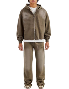 2026 Men's Custom French Terry Cotton <b>Distressed</b> Vintage Acid Wash Drawstring Closure Winter Streetwear Tracksuit - Product Image 1