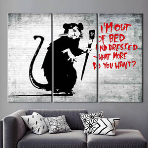 พิมพ์ Banksy เมาส์กราฟฟิตีศิลปะผ้าใบสำหรับการตกแต่งผนังเมือง3P: แกลเลอรี่ห่อ - Product Image 1