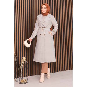 Manteau trench vintage pour femme, double boutonnage, matelassé avec rembourrage en laine et coton, ceinture intégrée, couleur pierre, pour les saisons automne-hiver - Product Image 5