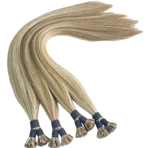 Long-Lasting Tangle-Free 100% Virgin Human Russian Blonde Double Drawn Remy I Tip Hair Extensions Natural Wave Style Flat Tip