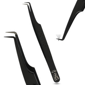 Pince à épiler professionnelle pour extensions de cils à pointe en fibre, courbée et droite, à pointe fine, à nano-pointe à 90 degrés, marque privée - Product Image 1